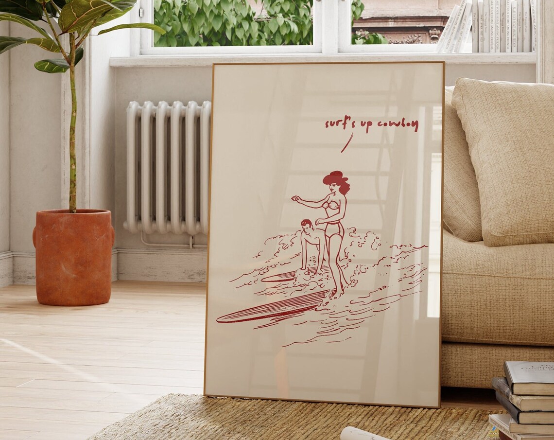Vintage Western Surfing Poster, Retro Cowboy Print