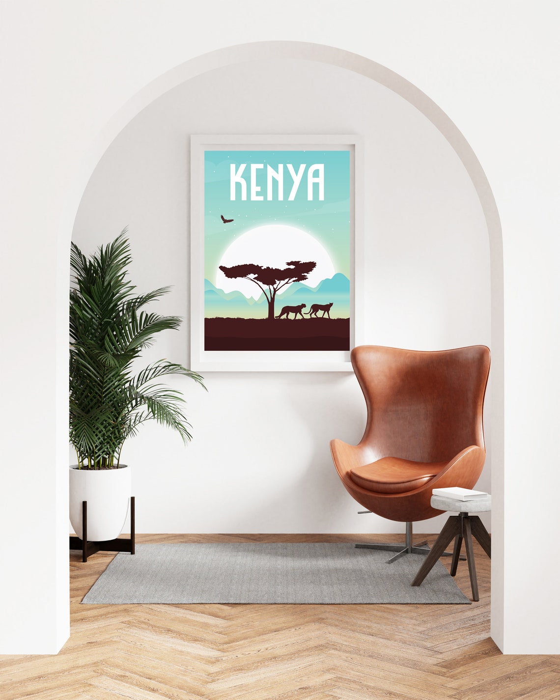 Kenya Safari Acacia Tree Big Cats Sunset Silhouette Travel Poster - Image 4