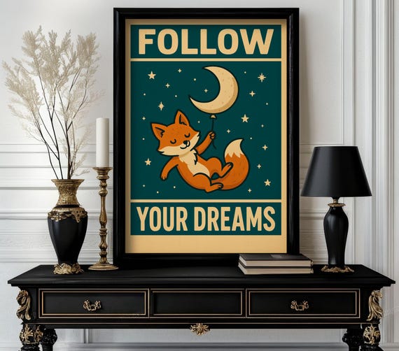 Funny Animal Follow Your Dreams Retro Wall Art Trending Decor White Elephant Gift Lover Cute Motivational 61