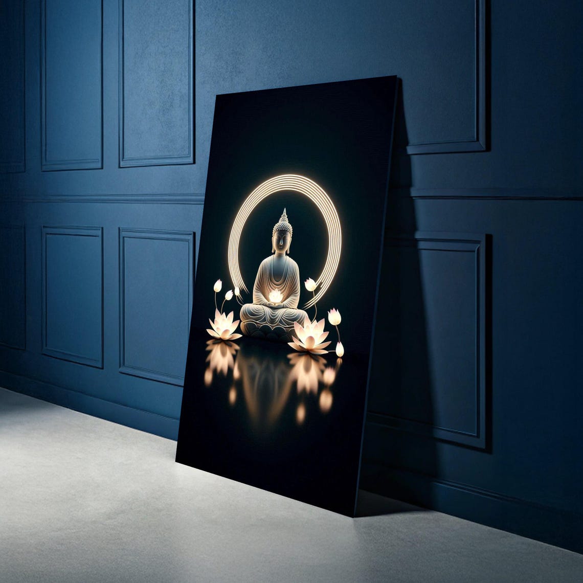 Illuminated Buddha Meditation Canvas Modern Zen Wall Art Flower Decor Spiritual Print Peaceful Home Decoration