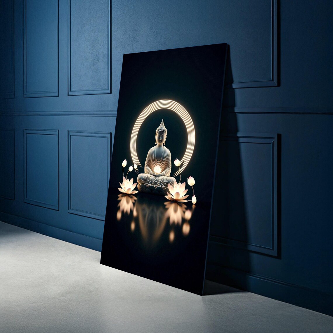 Illuminated Buddha Meditation Halo Lotus Glow Spiritual Art Poster