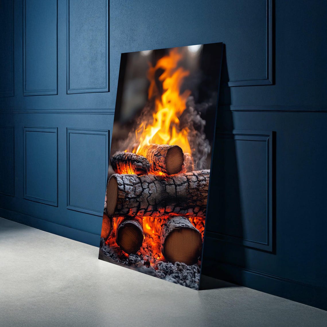 Cozy Campfire Flames Canvas Burning Logs Wall Art Warm Fireplace Decor Rustic Nature Outdoor Adventure Ready To Hang