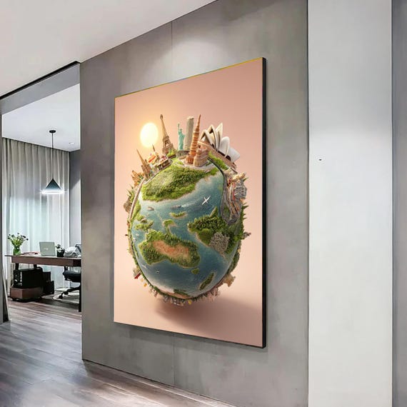 World Famous Landmarks Globe Canvas Travel Destinations Wall Art Iconic Architecture Artwork For Home Decoration Ready To