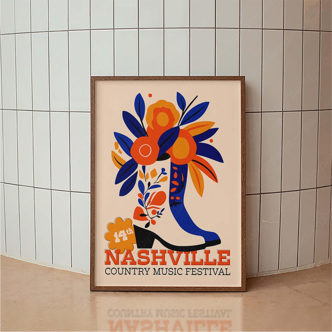 Retro Nashville Country Music Festival Poster Western Poster Cowboy Boot Print Minimal Vintage Art Print Retro Poster Print
