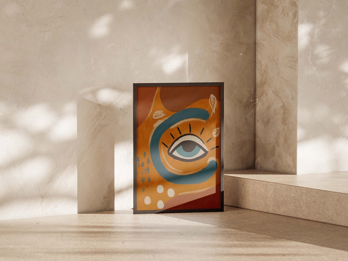 Boho Evil Eye Abstract Terracotta Teal Warm Minimalist Art Print - Image 4