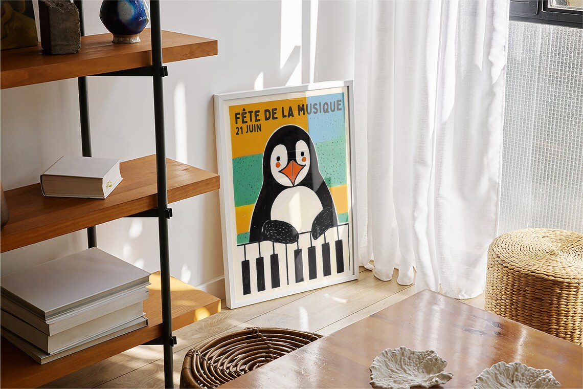 Retro Day of Music Penguin Poster, Vintage French Typography - Image 4