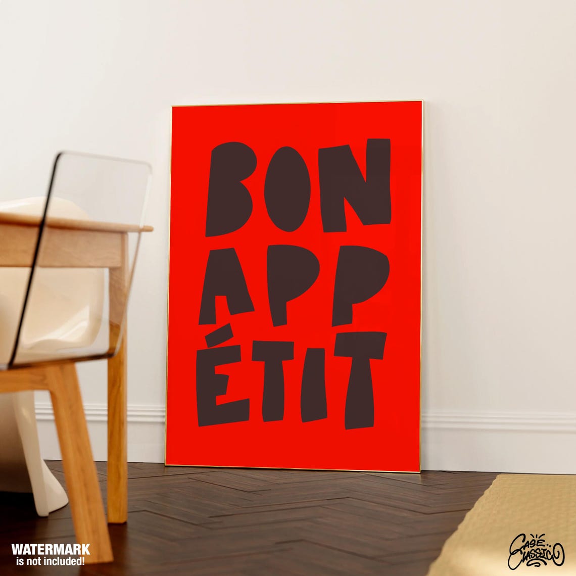 Bon Appetit Chunky Black Letters Red Bold French Kitchen Poster