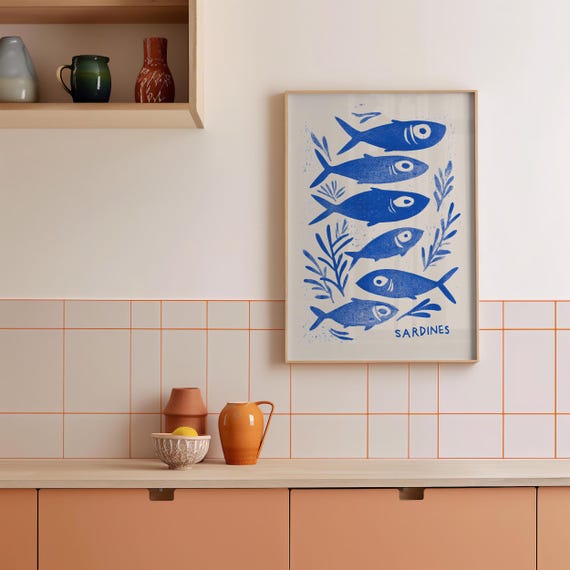 Fresh Sardines Kitchen Print Funny Chef Wall Art