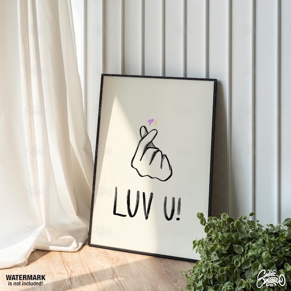 Luv U Finger Heart Doodle Sweet Cute Hand Drawn Quote Poster