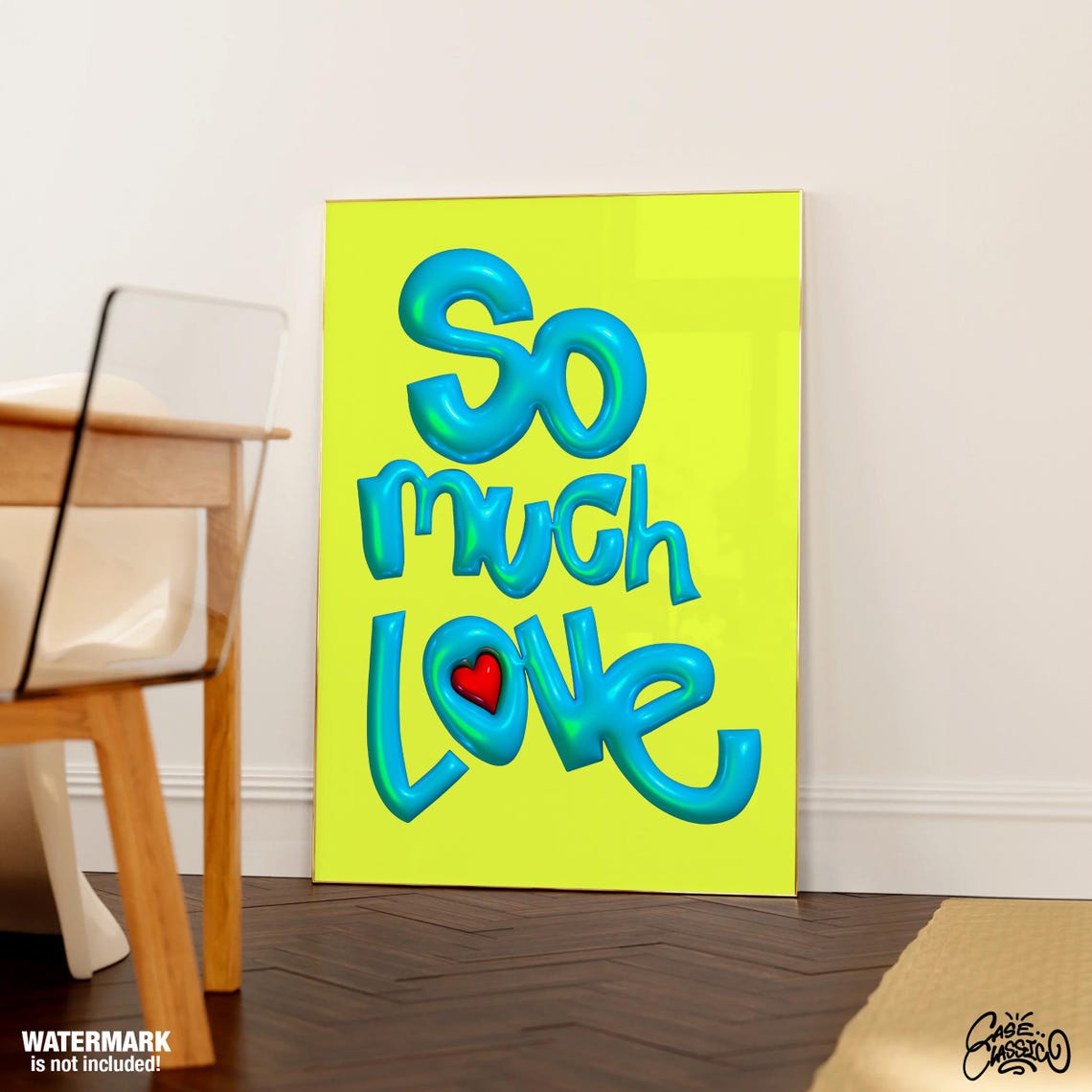 So Much Love Blue Bubble Letters Red Heart Neon Decor Art Poster