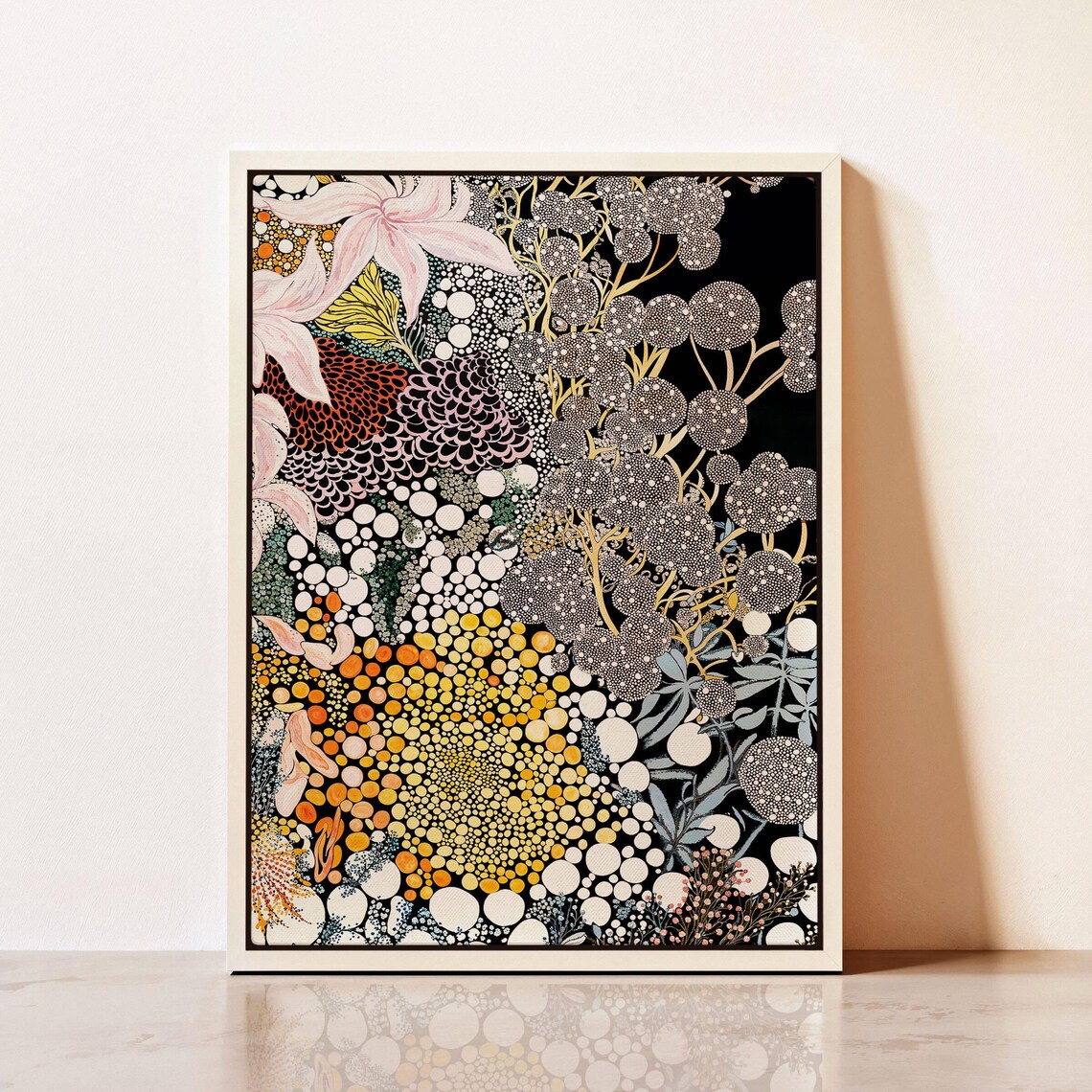 Kusama-Inspired Botanical Art Print, Mid-Century Modern