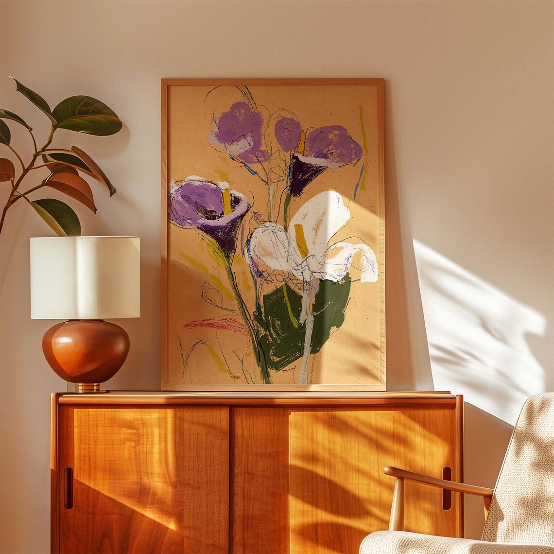 Freehand Purple and White Calla Lily Painting Modern Floral Print - Image 3