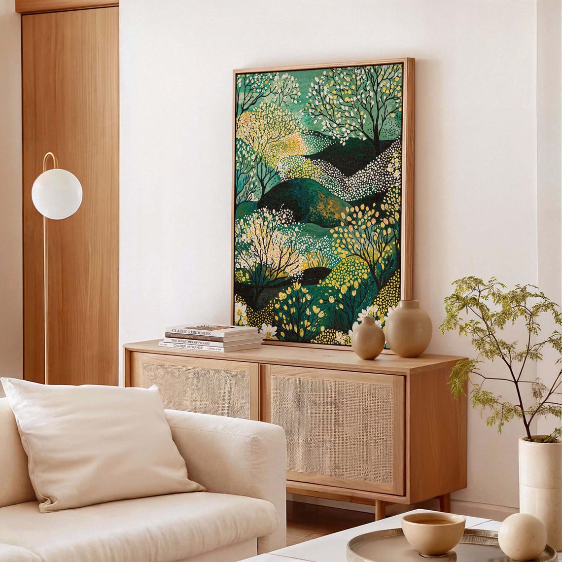 Dotted Emerald Forest Trees Landscape Modern Botanical Art Poster - Image 2
