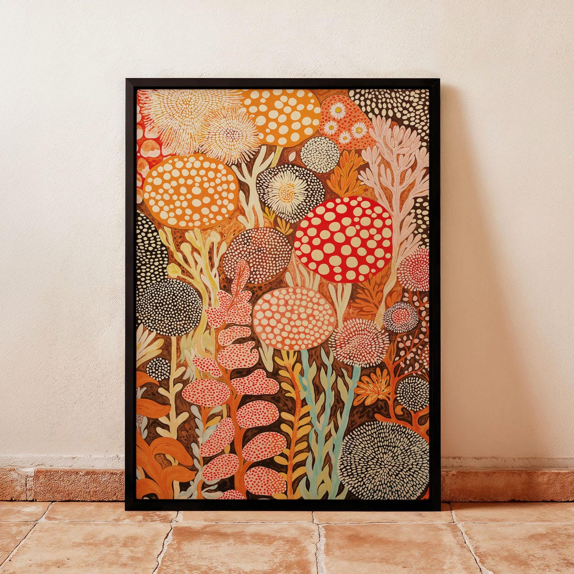 Yayoi Kusama Terracotta Coral Flower Cluster Warm Artwork Poster
