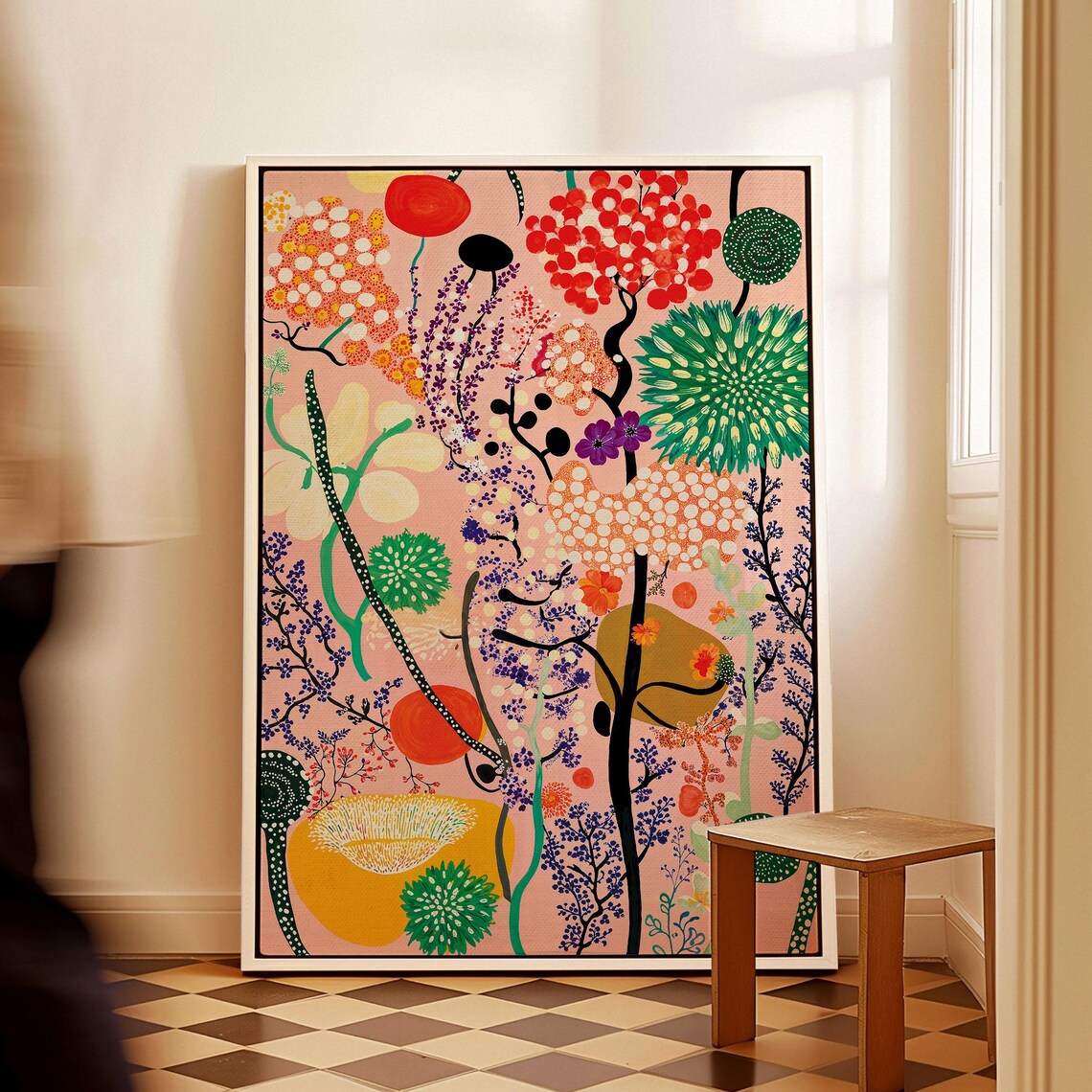 Yayoi Kusama Pink Floral Garden Botanical Meadow Japandi Art Poster