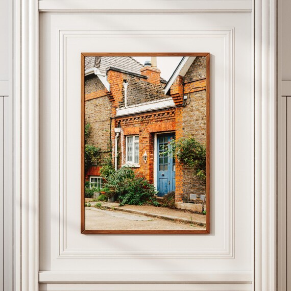 Primrose Hill Cottage Print London Brick House Blue Door Botanical Wall Art