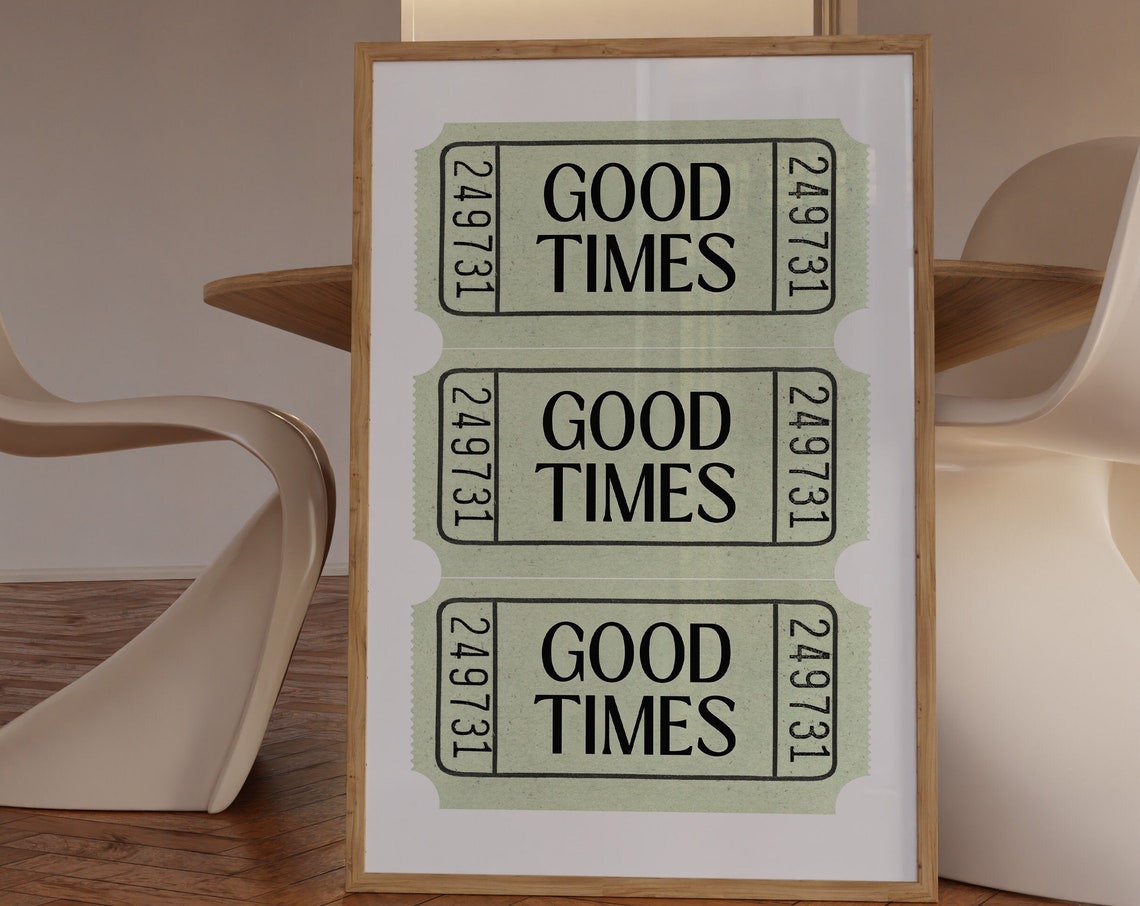 Good Times Vintage Sage Green Ticket Stub Retro Room Wall Poster - Image 2