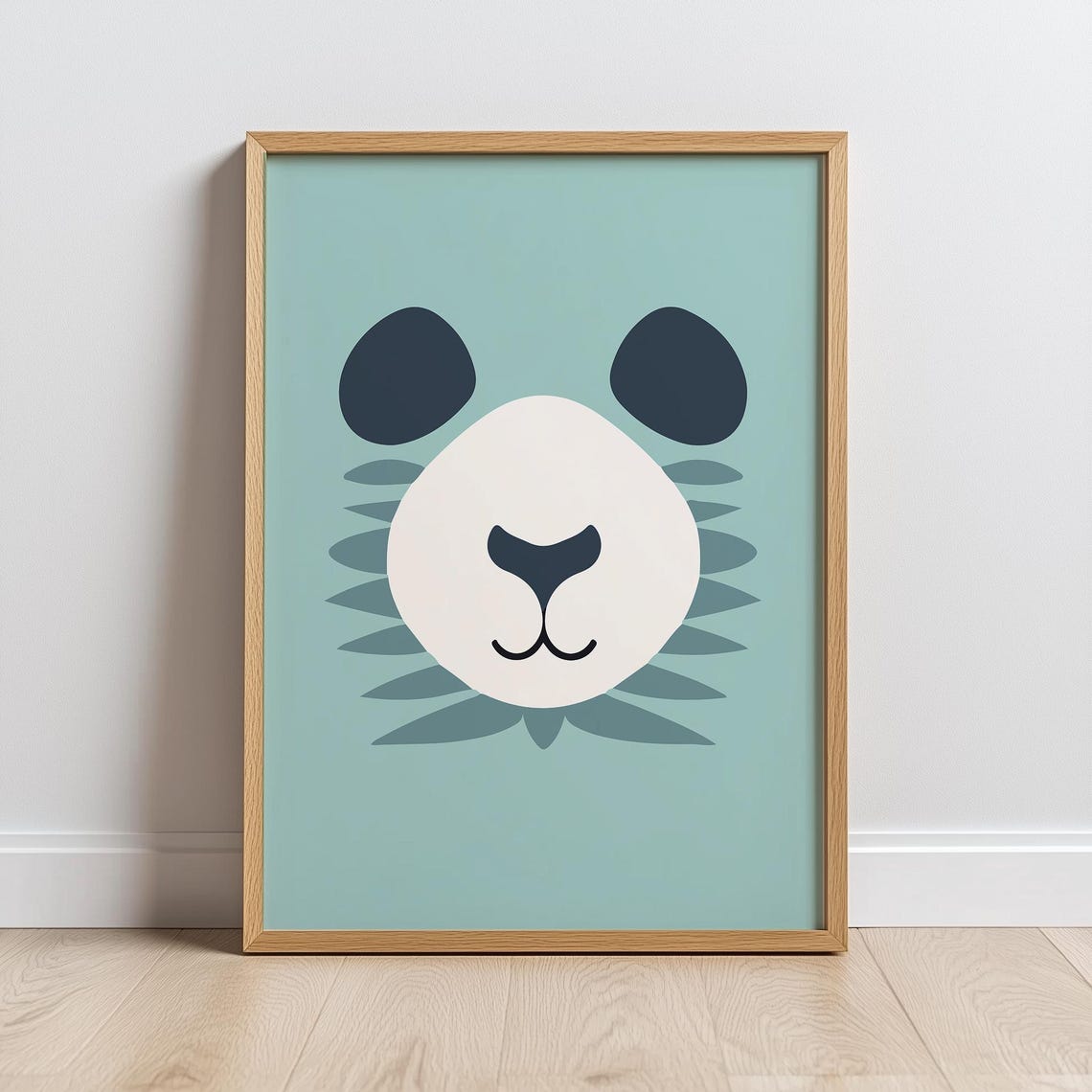 Minimalist Panda Face On Teal Nursery Kids Room Animal Art Poster