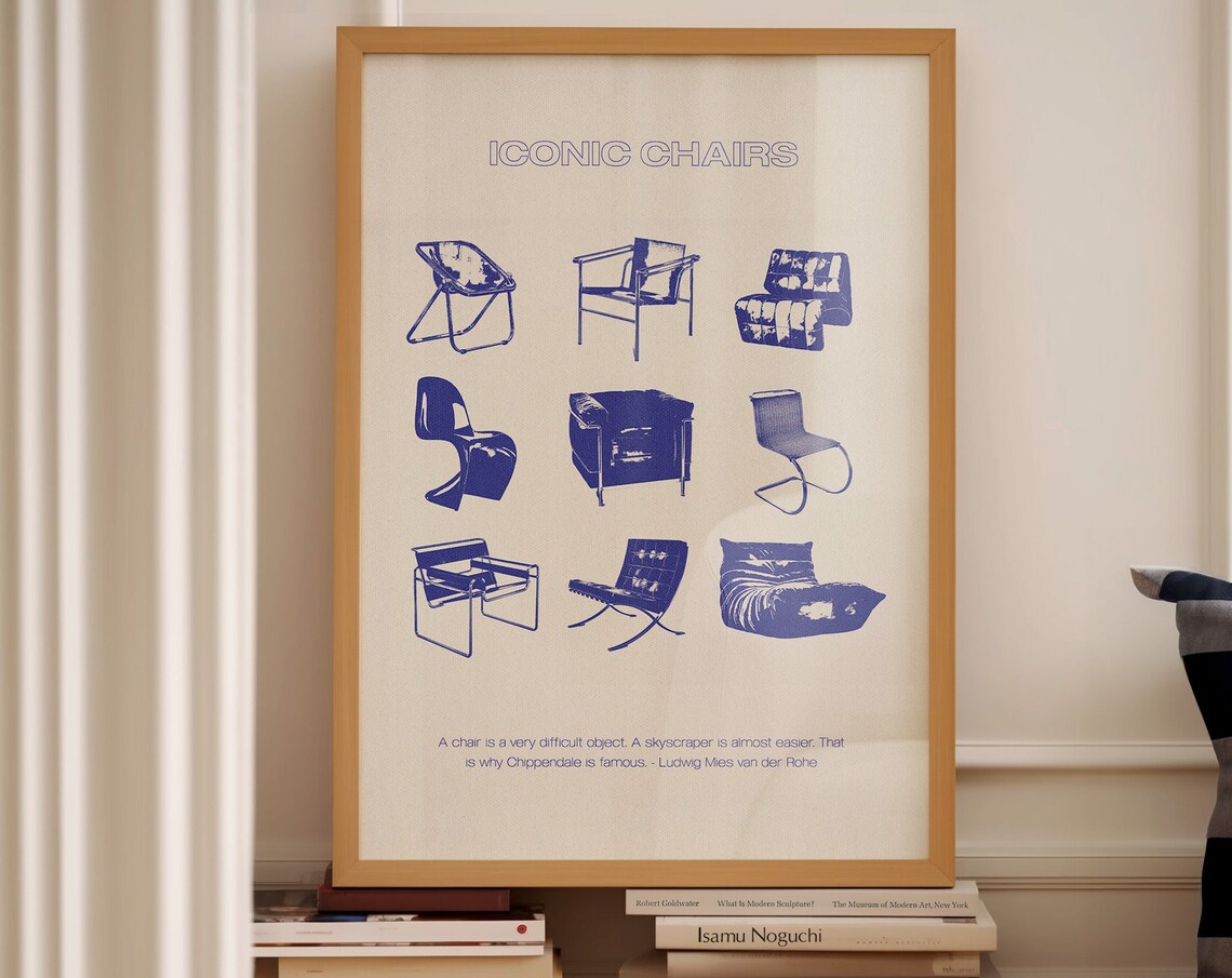 Electric Blue Mid-Century Modern Chair Art Print