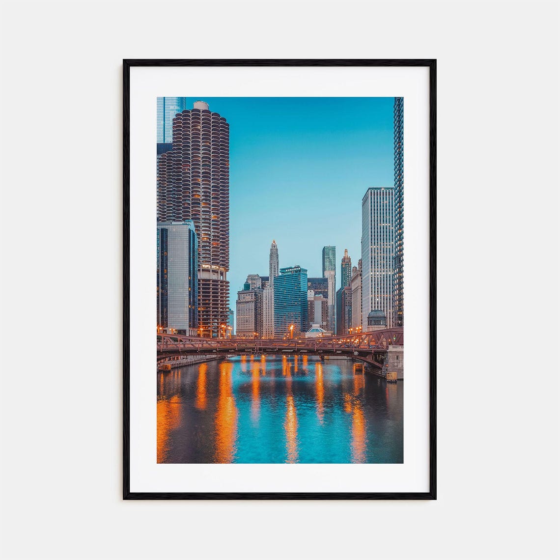 Chicago River Marina City Towers Dusk Reflection Downtown Photo Poster