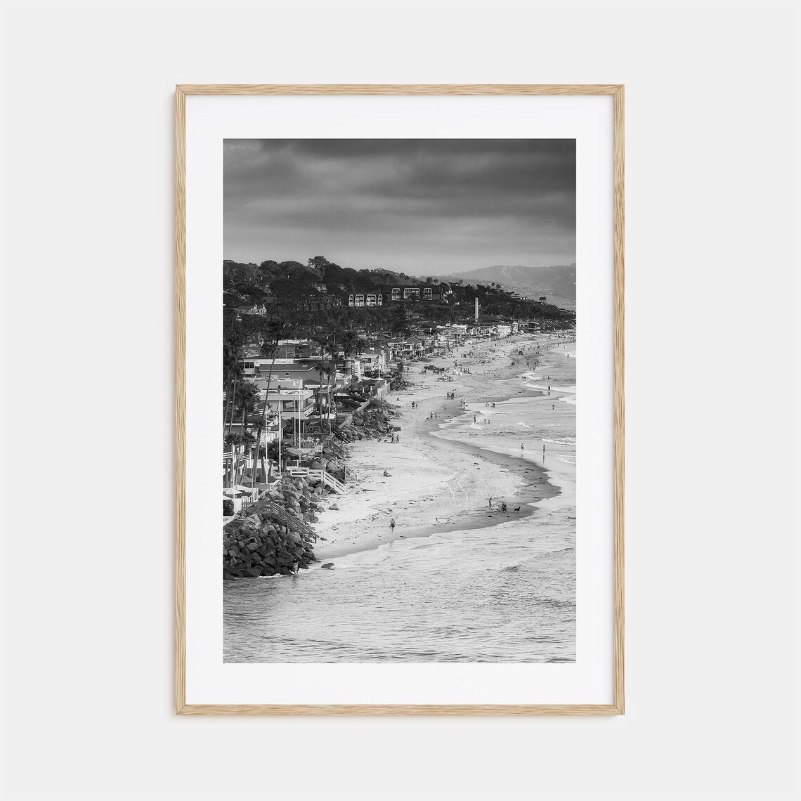 Del Mar California Black And White Sandy Beach And Cliffs Poster