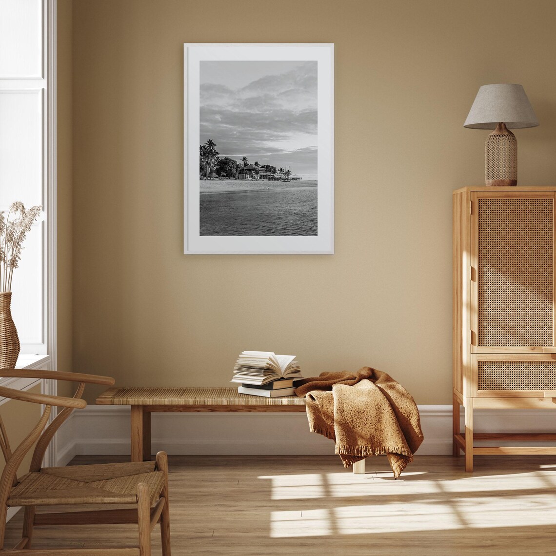 Fiji Black And White Tropical Beach Resort Palm Trees Poster - Image 3