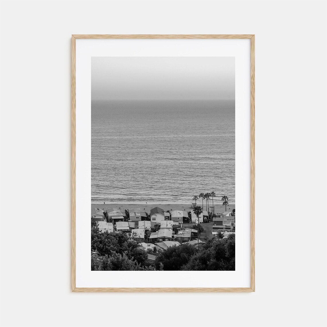 Pacific Palisades Beach Cottages Ocean Overlook Black White Poster