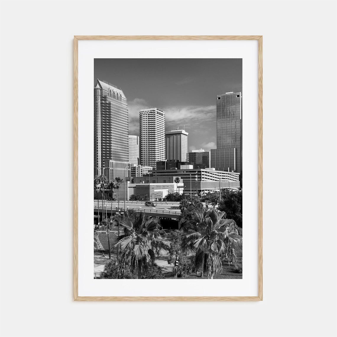 Destin Black And White Florida City Skyline Palm Trees Poster