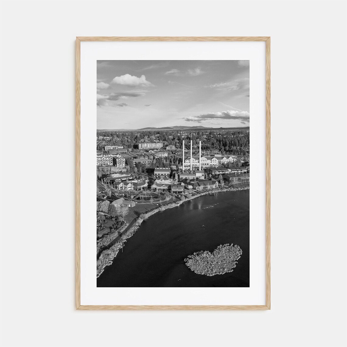 Bend Oregon River Town Mill Aerial Black and White Photo Poster
