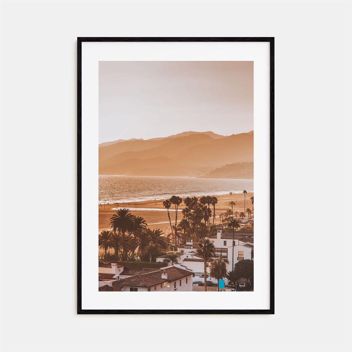 Santa Monica Beach Sunset Palm Trees Coastal California Poster