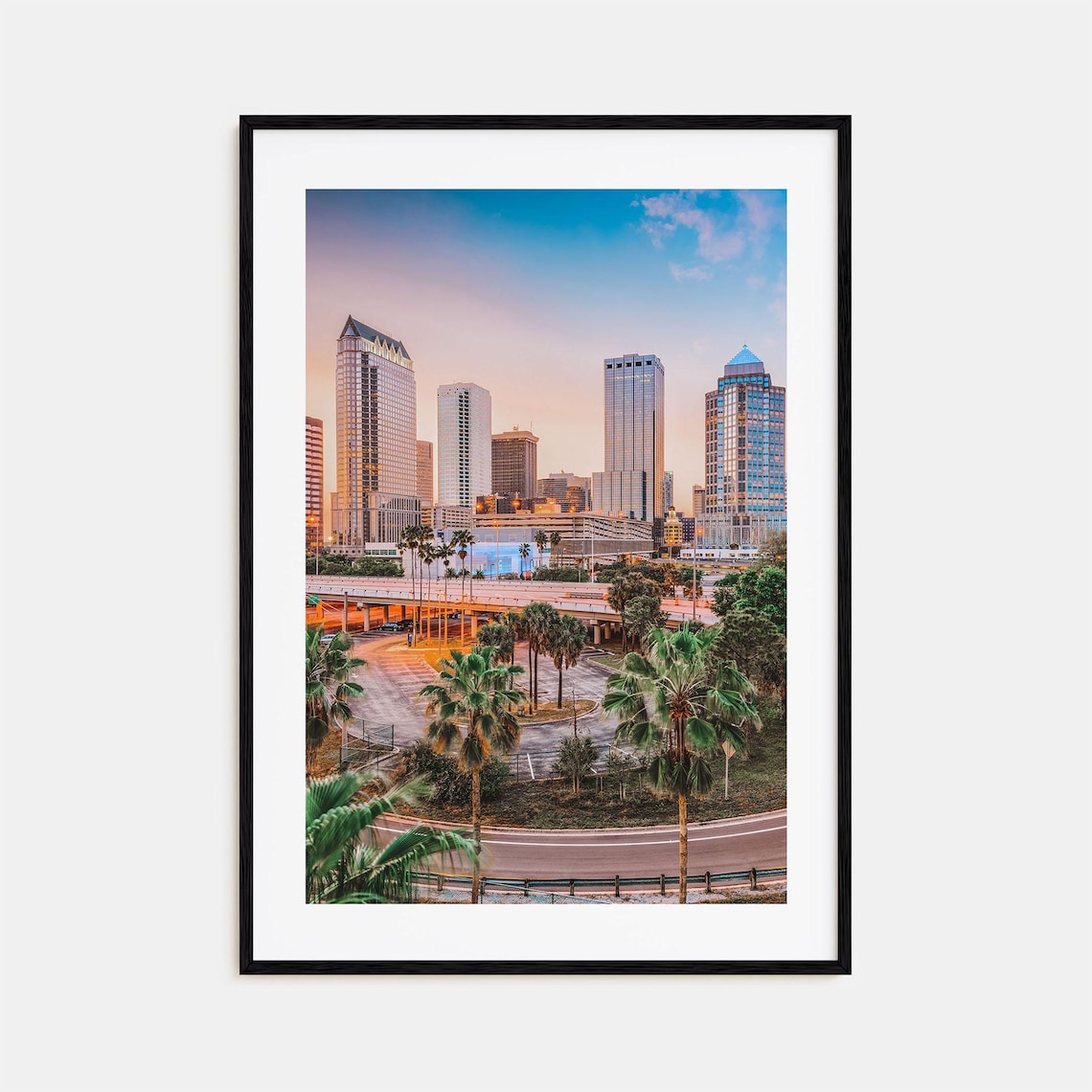 Tampa Florida Downtown Skyline Sunset Palm Trees Photo Poster