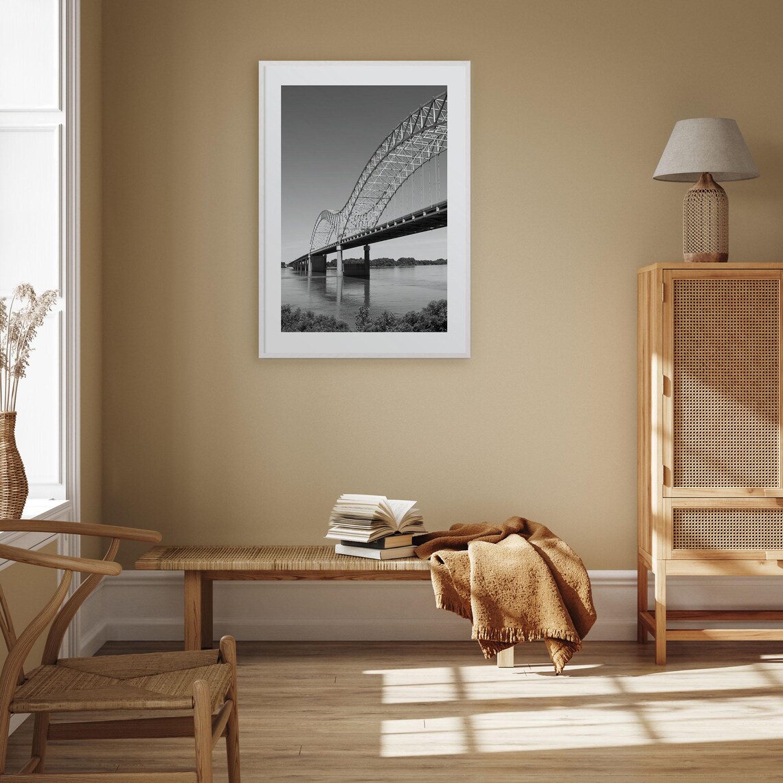 Memphis Tennessee Mississippi River Bridge Black and White Poster - Image 3