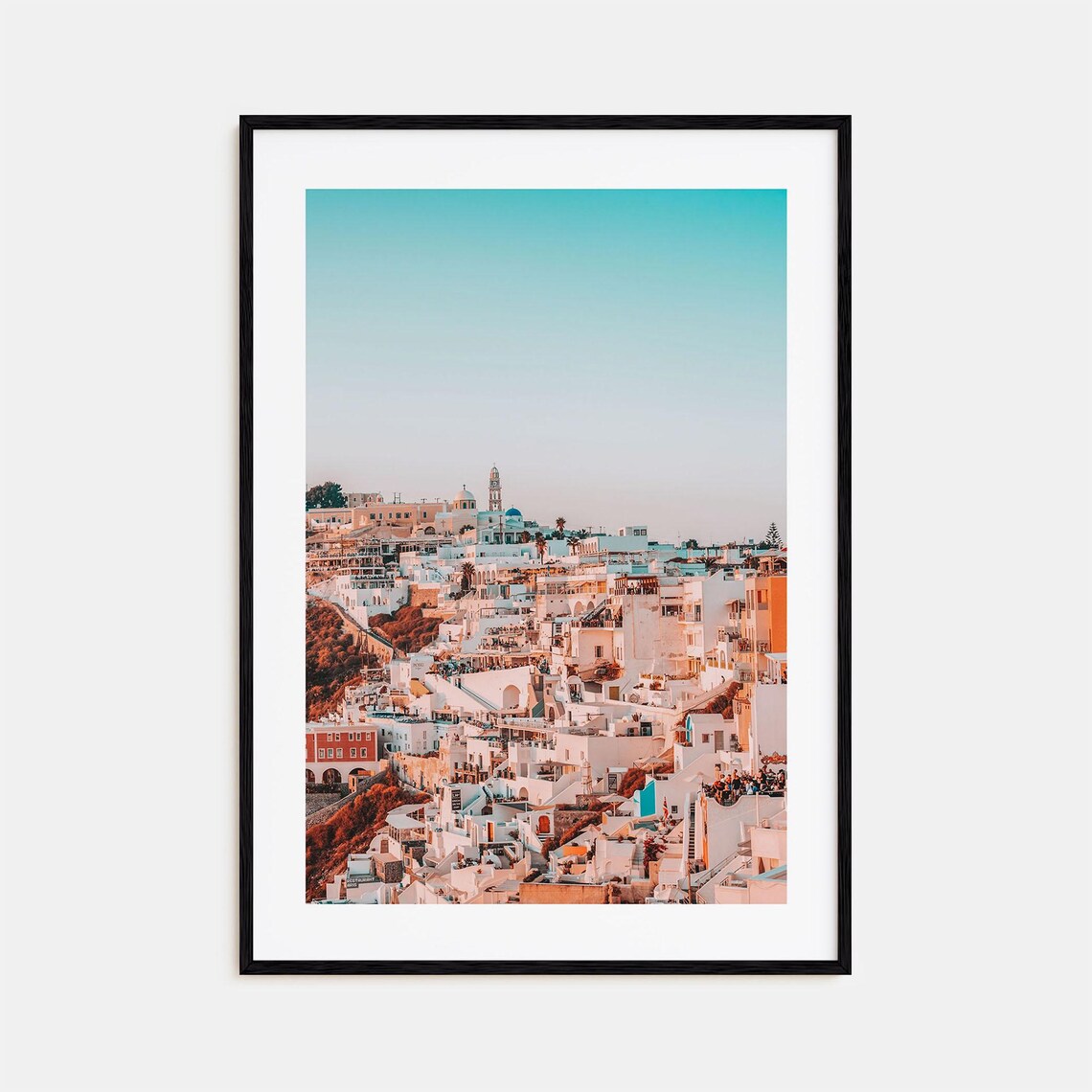 Santorini Greece Whitewashed Village Blue Dome Church Photo Poster