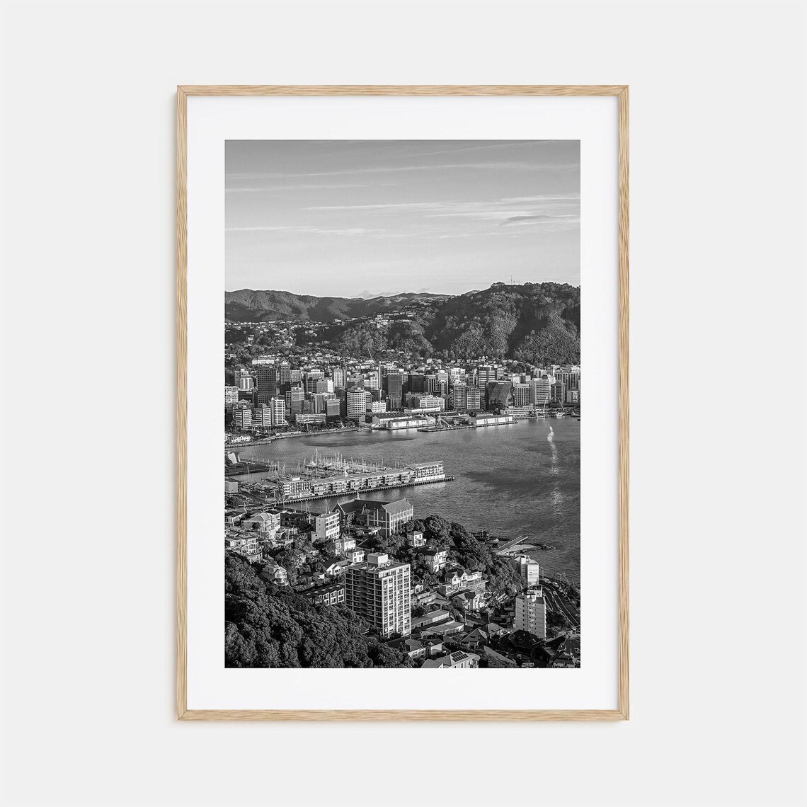Wellington New Zealand Harbor Hills Marina View Black and White Poster