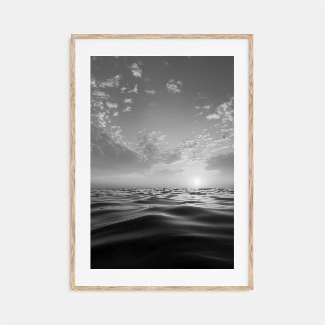 Calm Sunset Over Gentle Ocean Waves At Dusk Black And White Poster