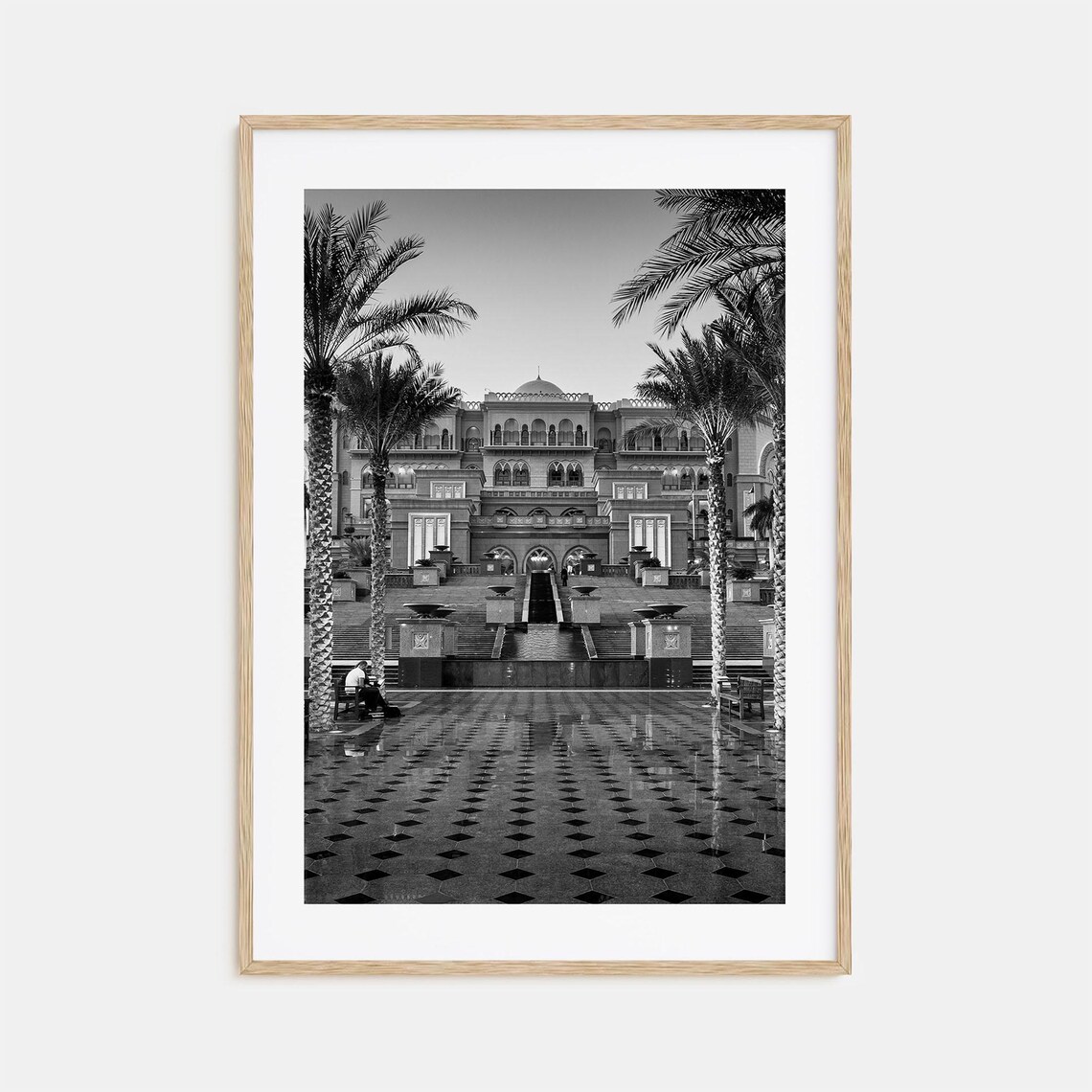 United Arab Emirates Grand Palace Facade Palms Black And White Poster