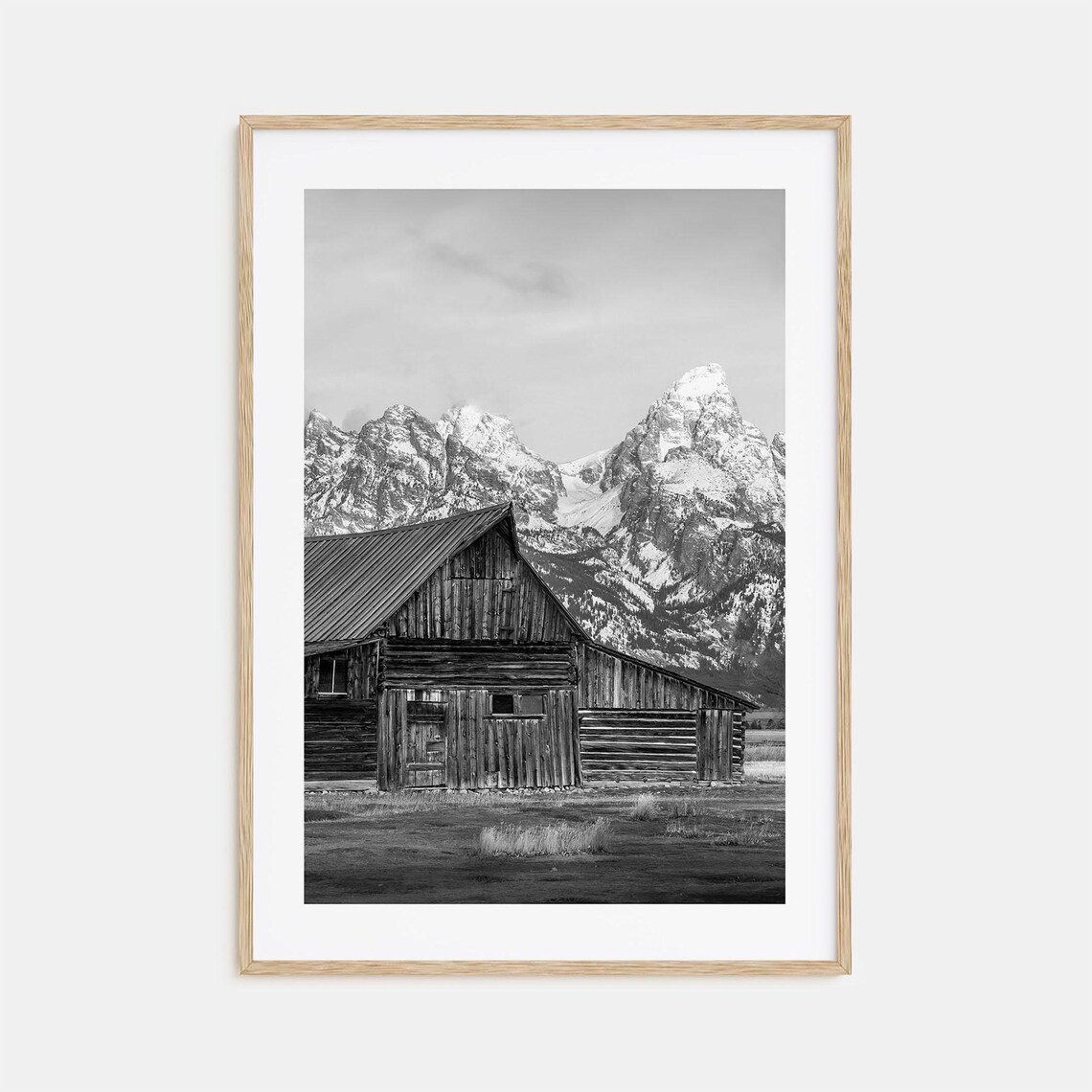 Wyoming Mormon Row Barn Grand Teton Black And White Photo Poster