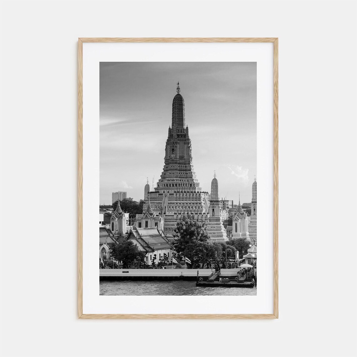 Wat Arun Bangkok Temple Black And White Thailand Photography Poster