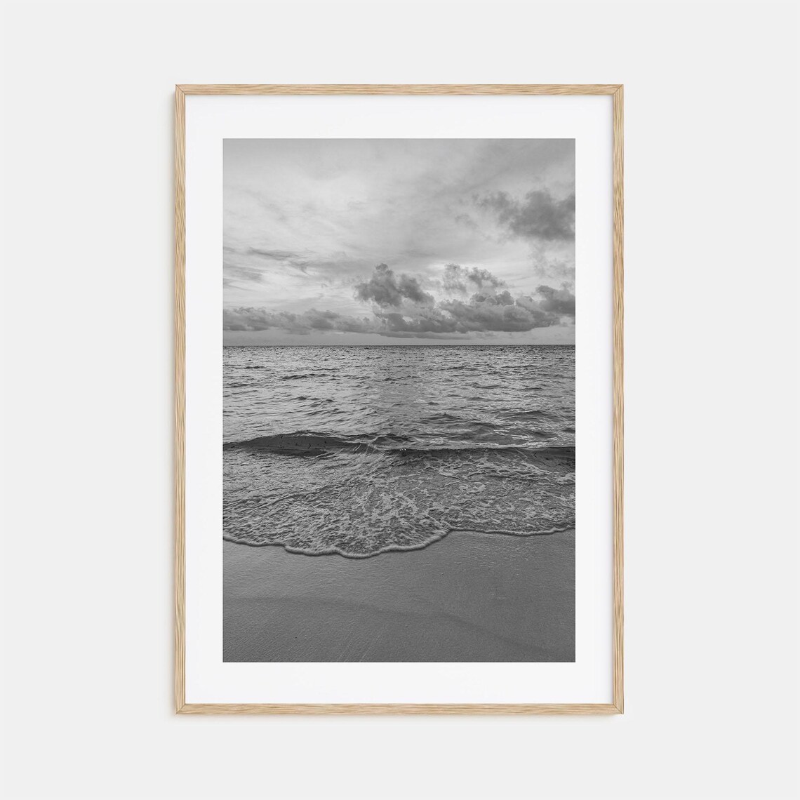 Gentle Waves Meeting Sandy Beach Black And White Photo Poster