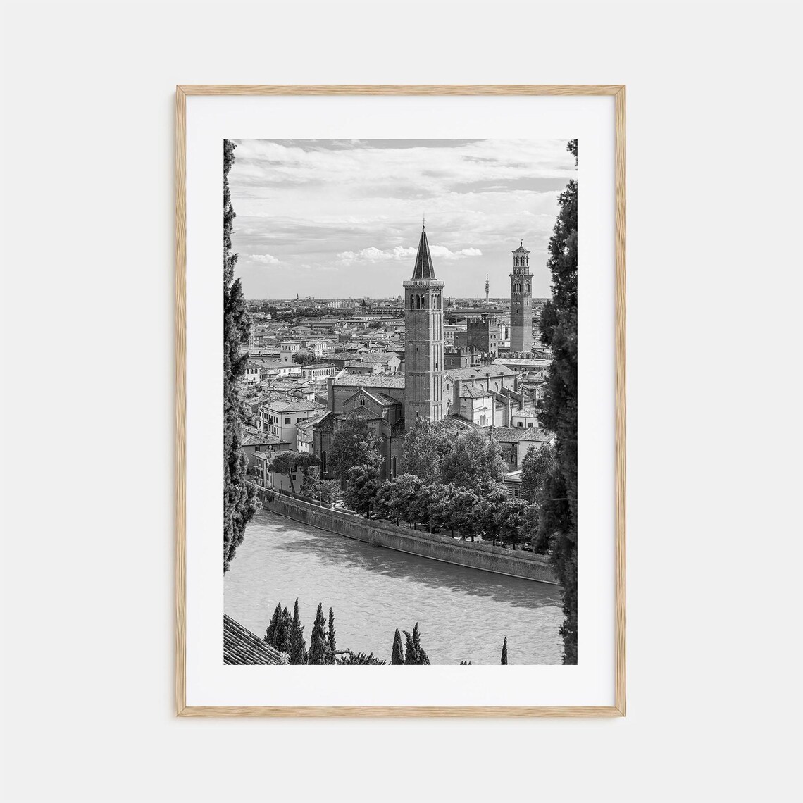 Verona Church Towers River View Black And White Italy City Poster