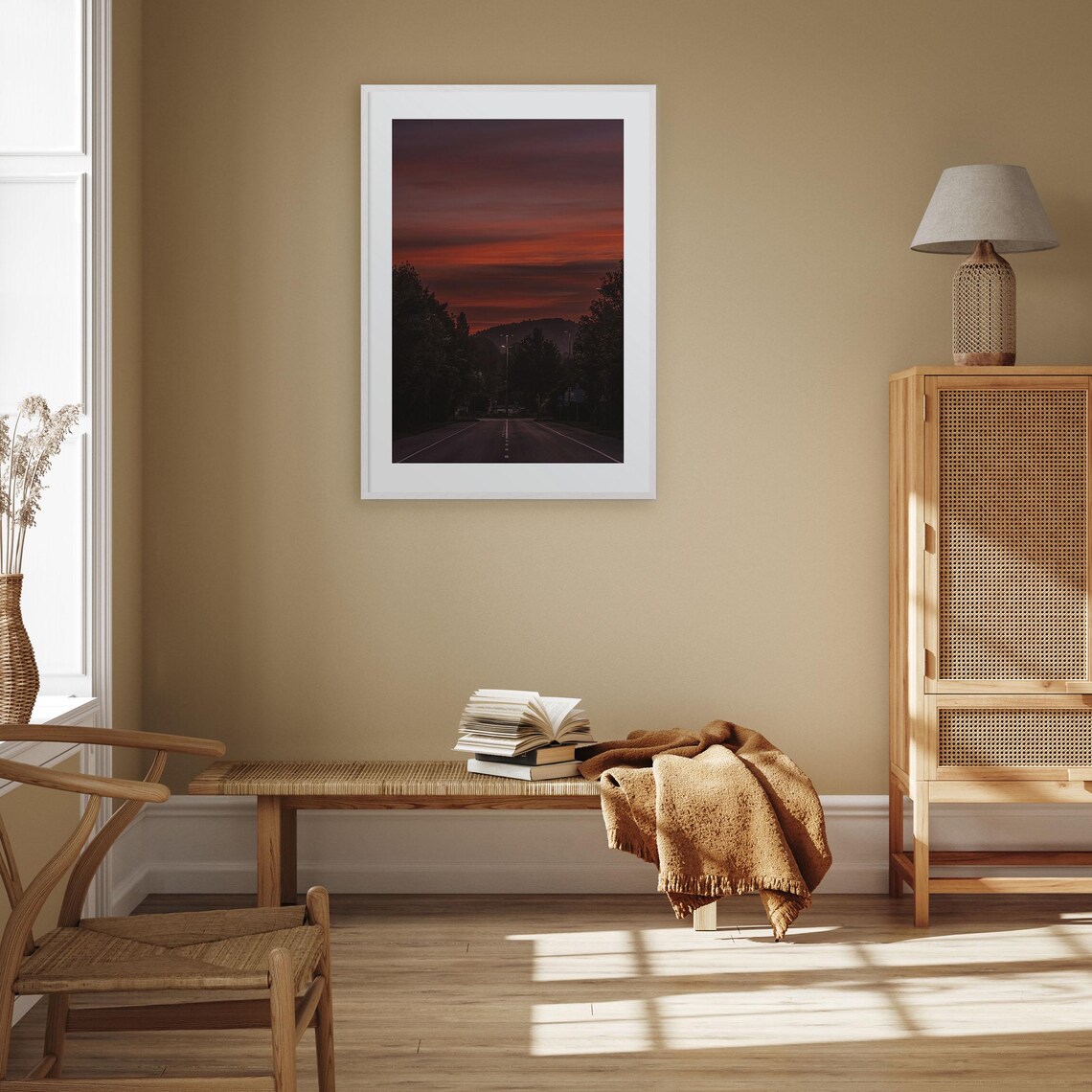 Clemson Empty Country Road Beneath a Burning Red Sunset Sky Poster - Image 3