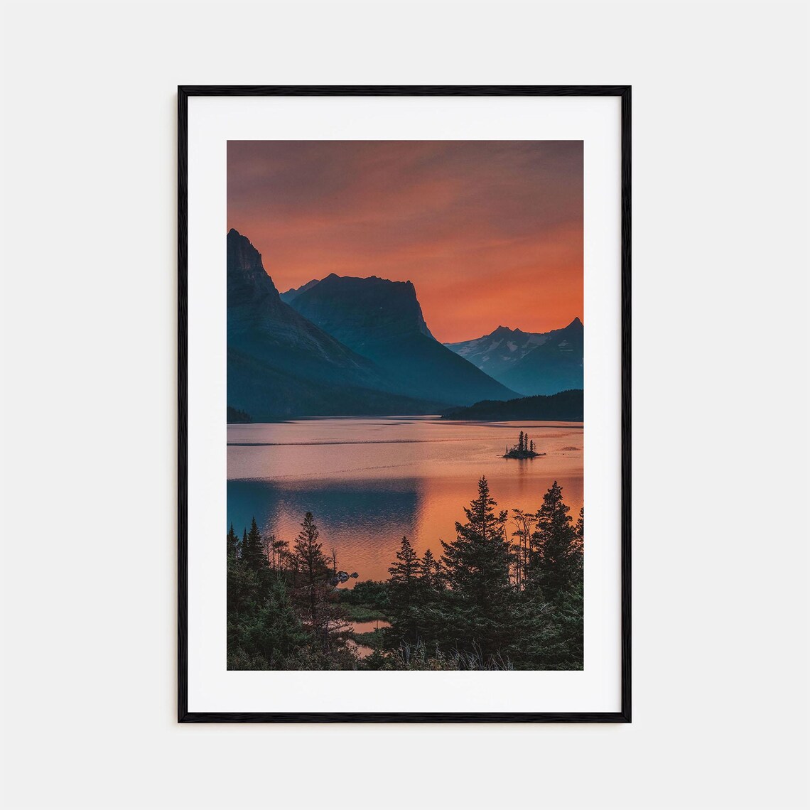 Glacier National Park Sunset Over a Mountain Lake Scenic Print