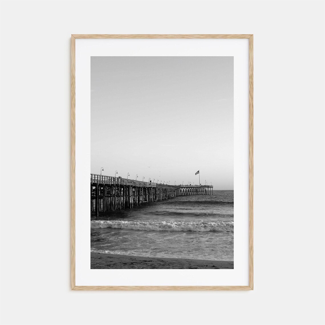 Ventura Pier Ocean Sunset Waves Black And White Seaside Photo Poster