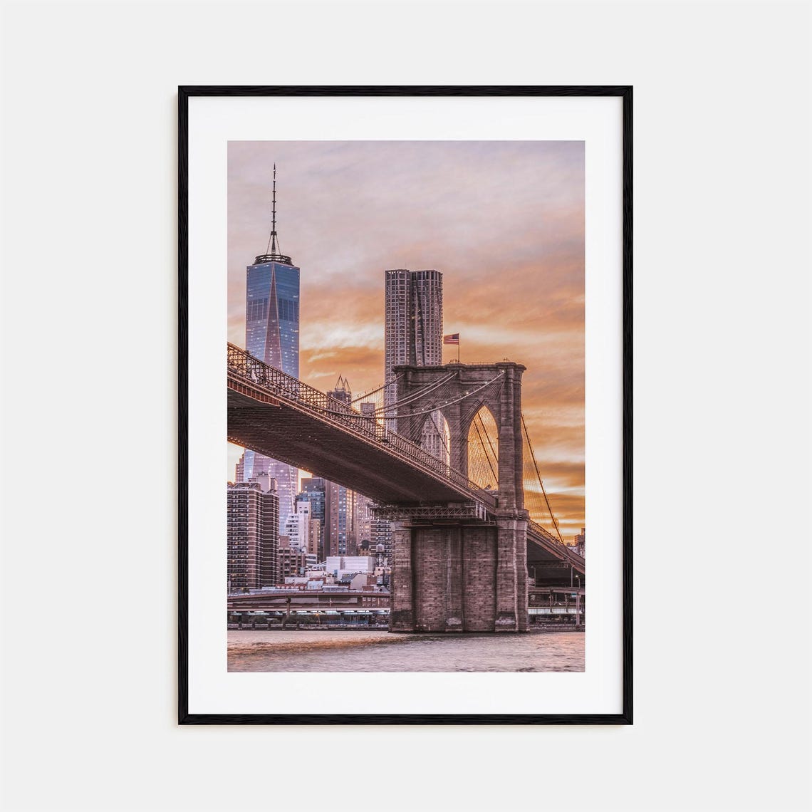 Brooklyn Bridge at Sunset Poster with Manhattan Skyline View