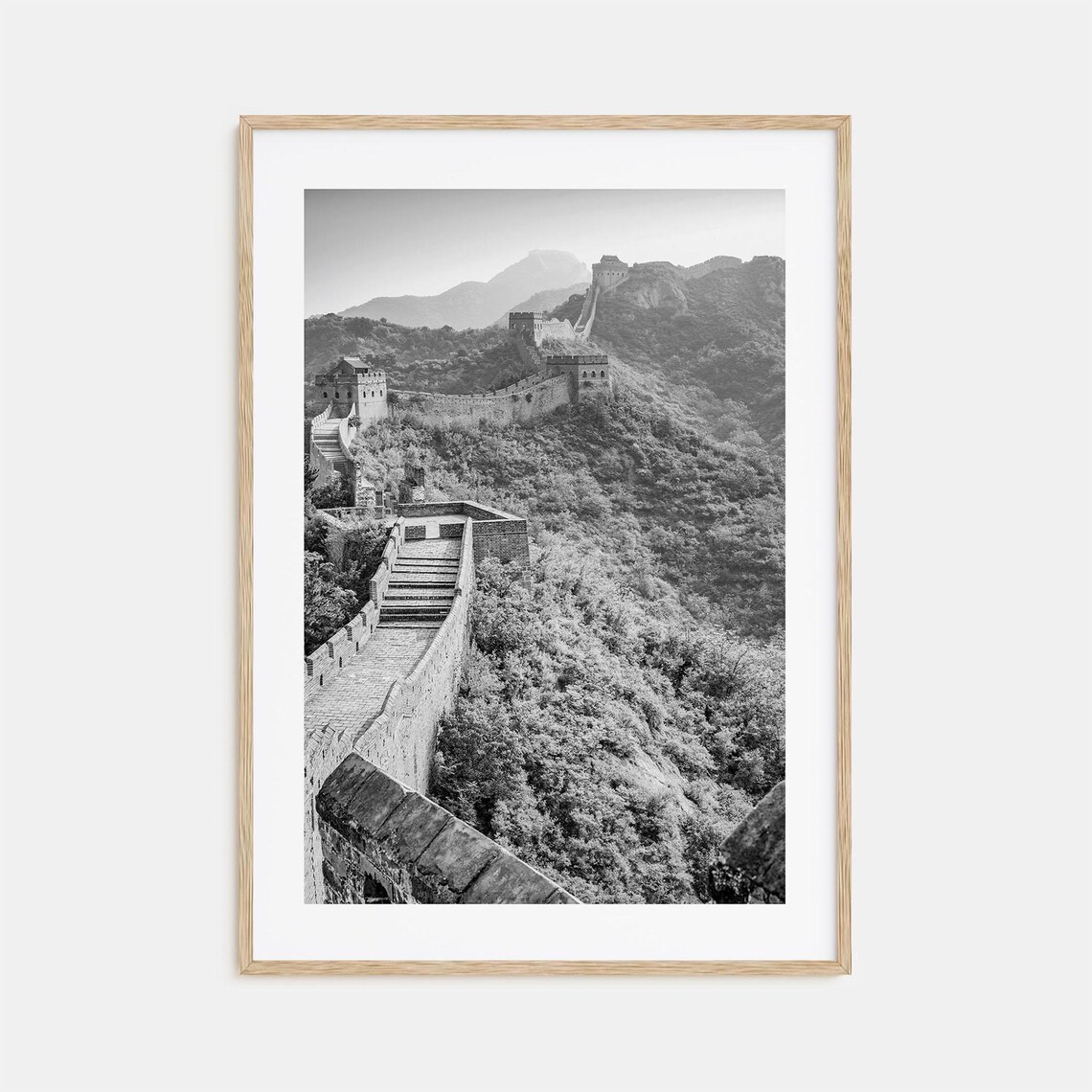 Great Wall Of China Winding Over Mountains Black White Poster