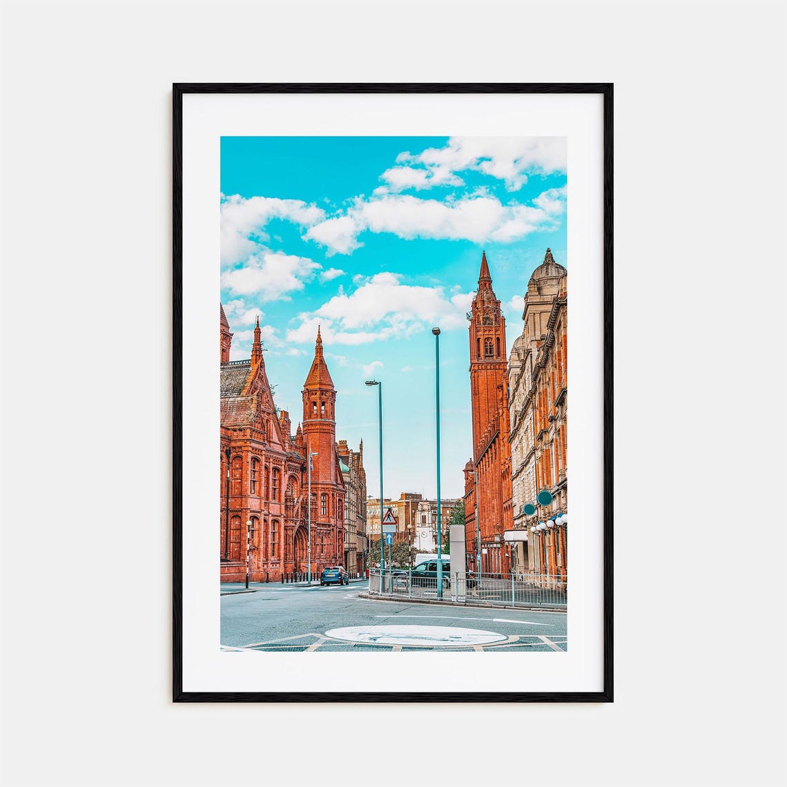 Birmingham England Poster Victorian Red Brick Street Architecture