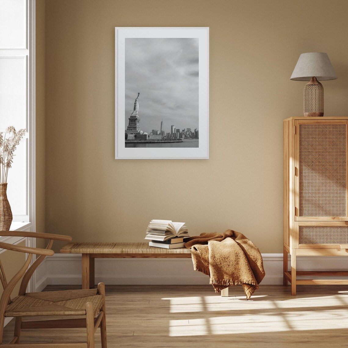 Statue Of Liberty New York Skyline Black And White Harbor Poster - Image 3