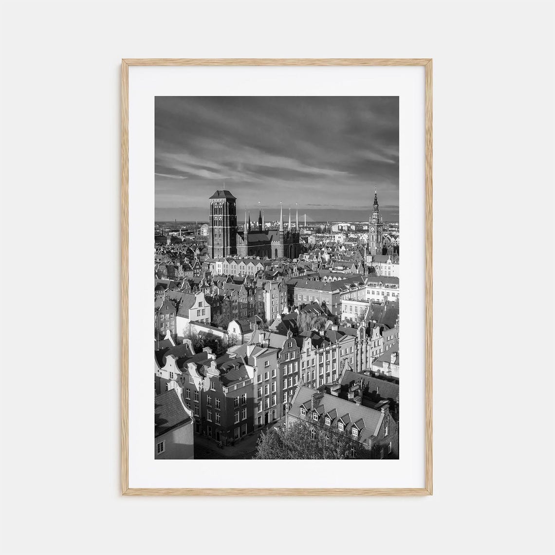 Gdansk Poland Old Town Black And White Baltic Churches Poster