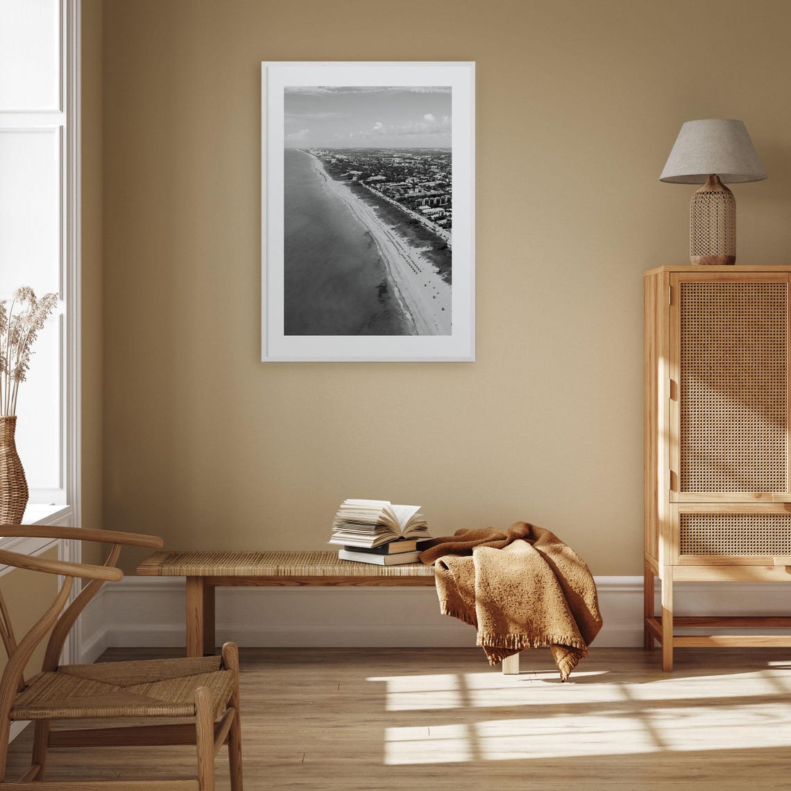 Delray Beach Aerial Coastline Shoreline Florida Black White Poster - Image 3