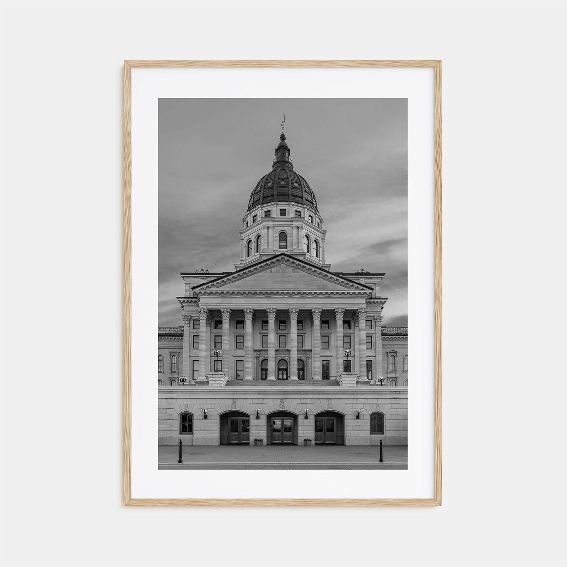 Kansas State Capitol Topeka Black And White Dome Columns Poster